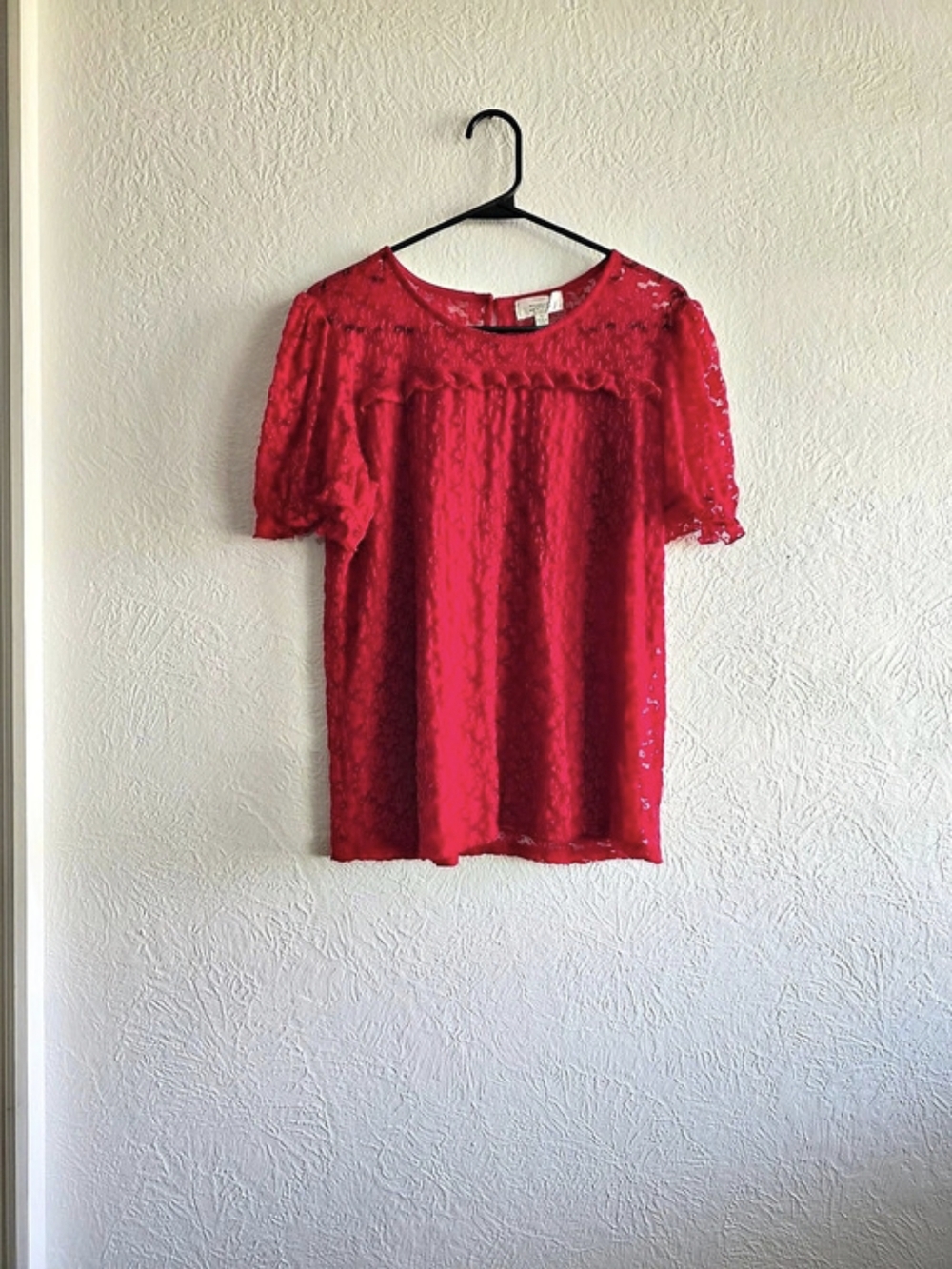 Whimsigoth Shannon Ford New York Floral Lace Blouse in Red Size Large